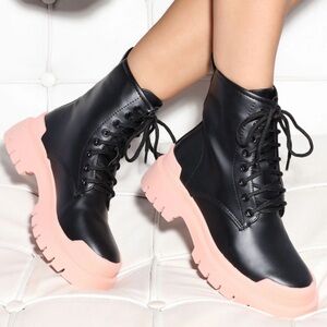 Black and Pink Combat Boots